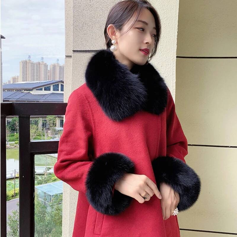 Women'S Winter Accessories Set - 100% Prawdziwe futro lisa Kołnierz zimowy