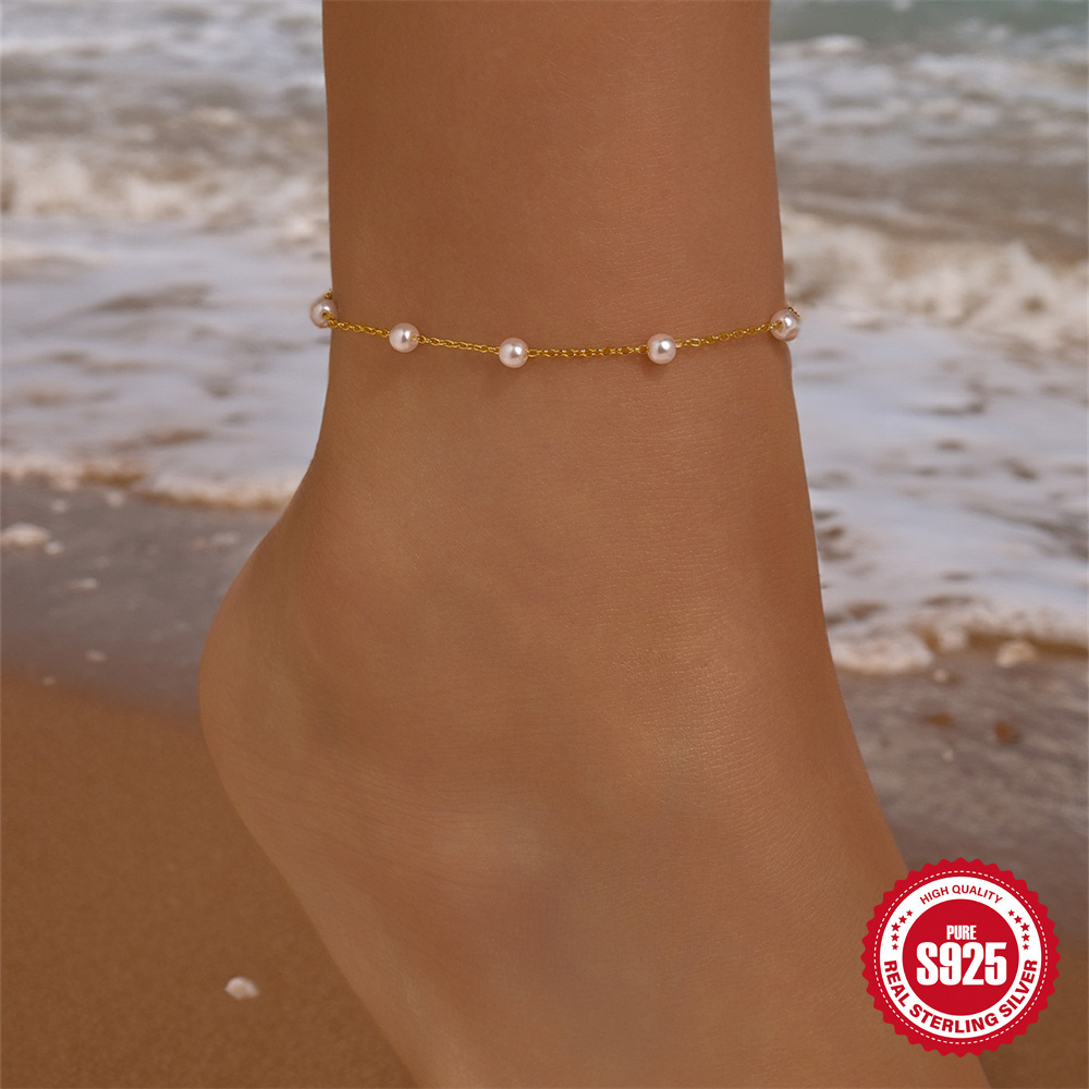 Beaded Anklet Chain - Bransoletka na kostkę AIDE 925 ze