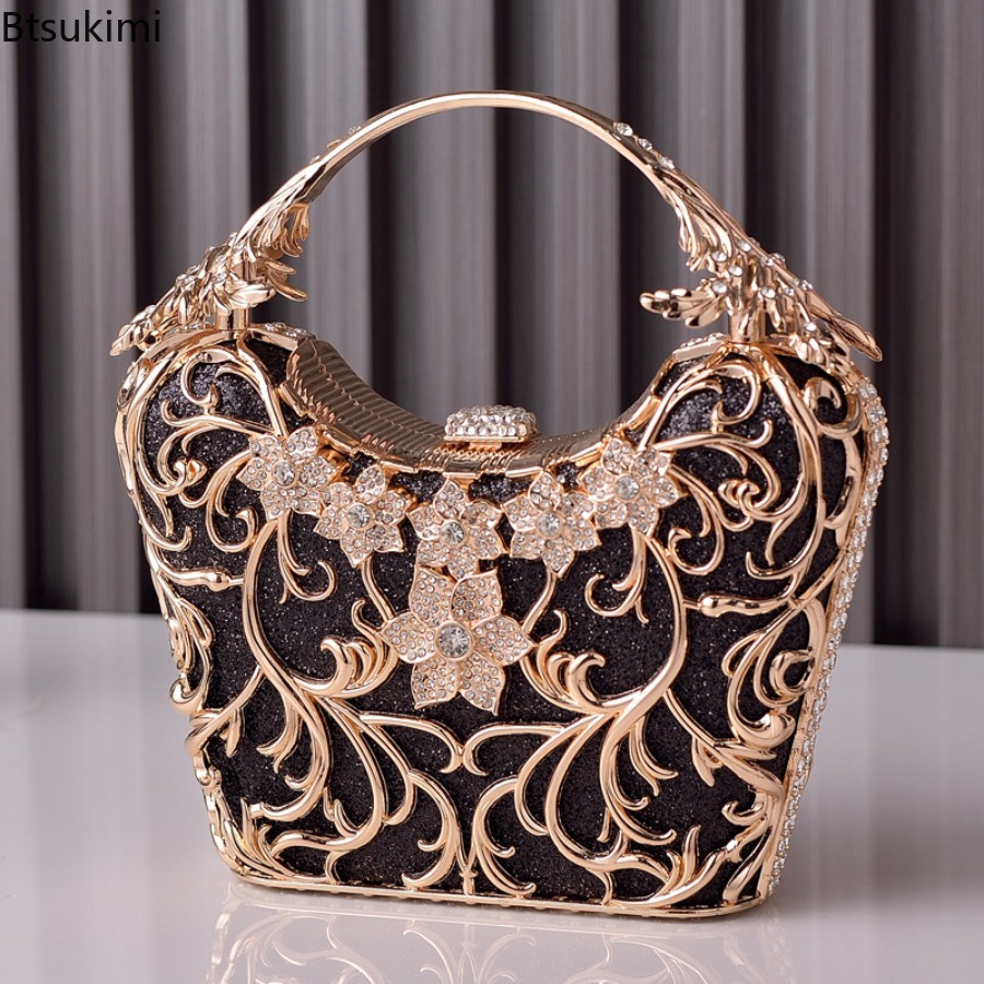 Wallet Chain Bag - Wydrążone metalowe torebki wieczorowe damskie, błyszczące
