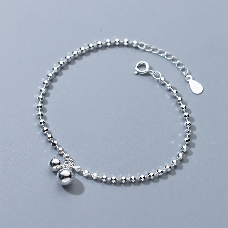 Beaded Anklet Chain - 925 Sterling srebrny diament-Cut okrągły koralik