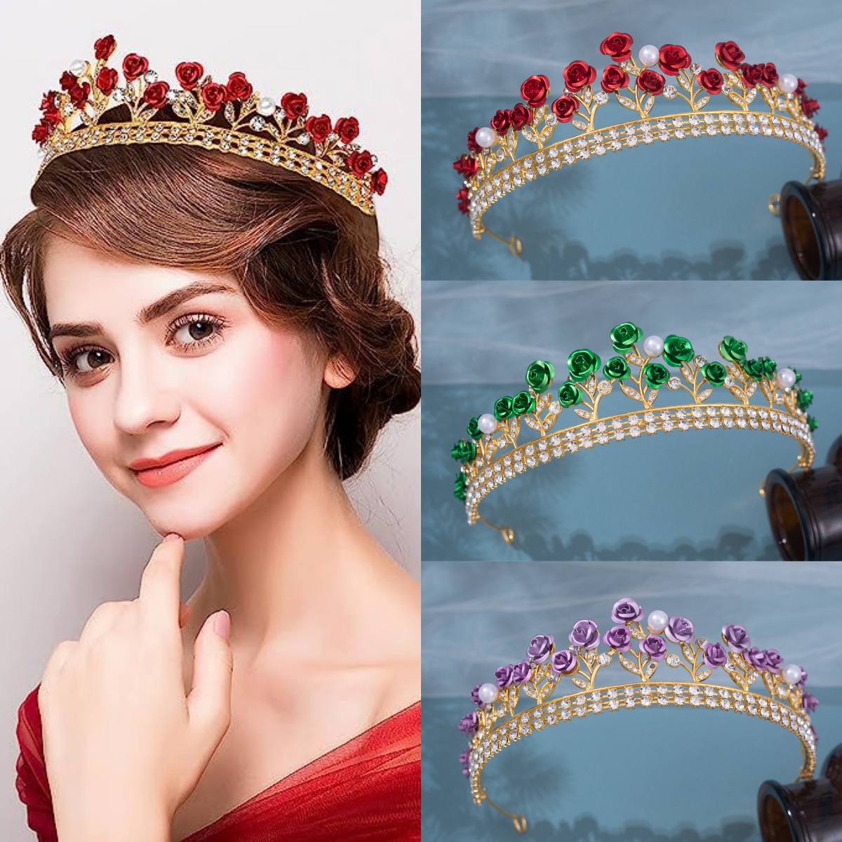 Women'S Hair Accessories Wedding - Barokowa ceramiczna korona ślubna z cyrkoniami,