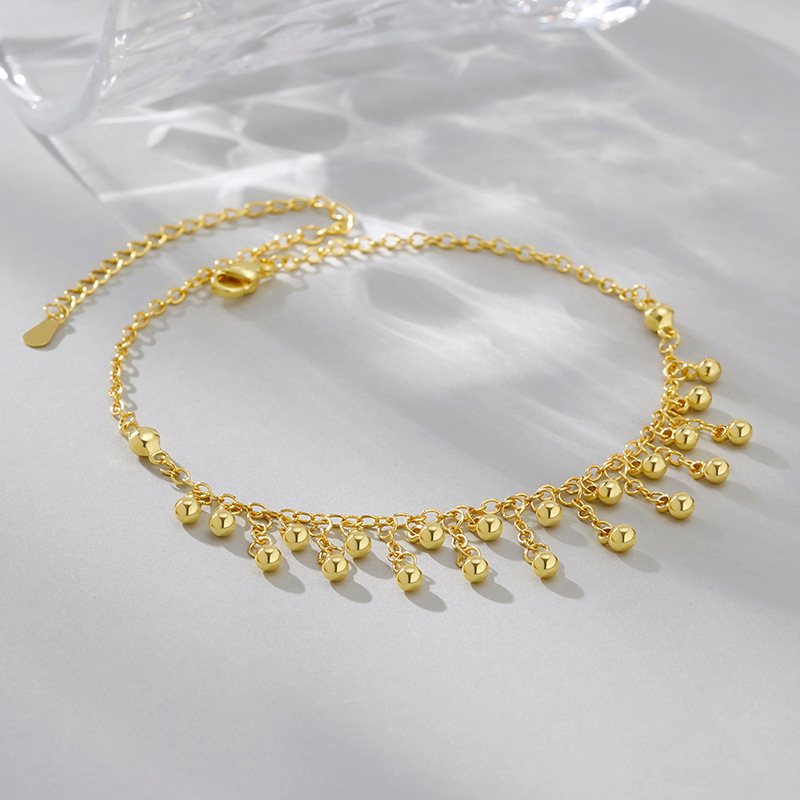 Beaded Anklet Chain - 925 Sterling Silver Okrągły koralik Łańcuszek