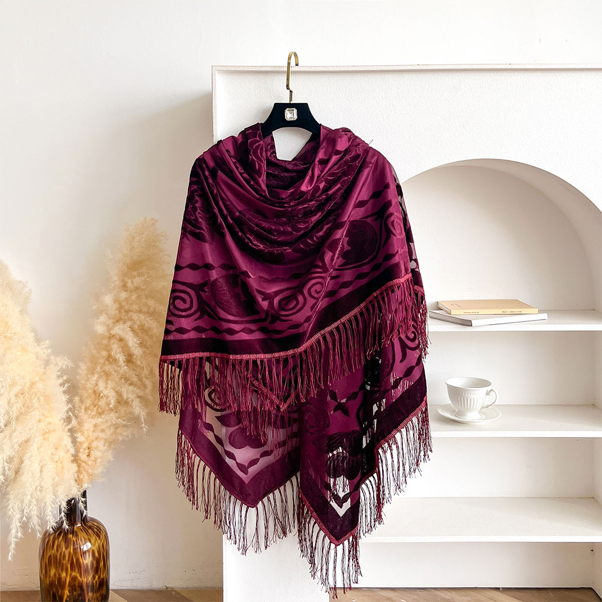 Retro aksamitna chusta z frędz – Women'S Winter Accessories Set recenzja i cena